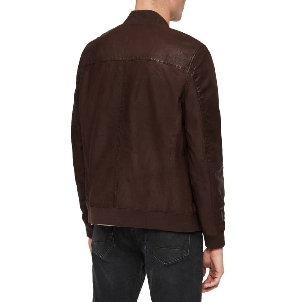 Kamble Brown Bomber Leather Jacket