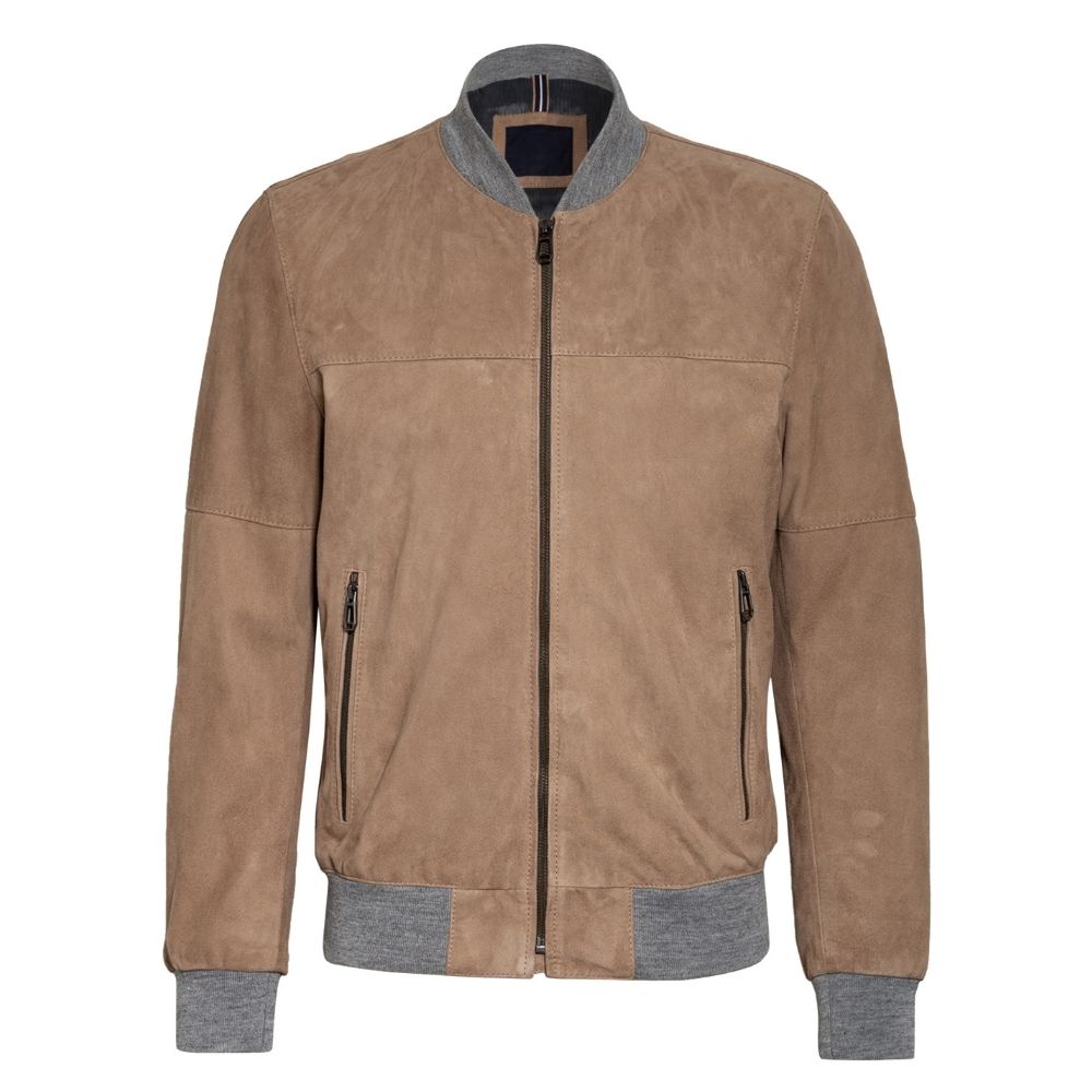 Sherpa Beige Suede Bomber Leather Jacket