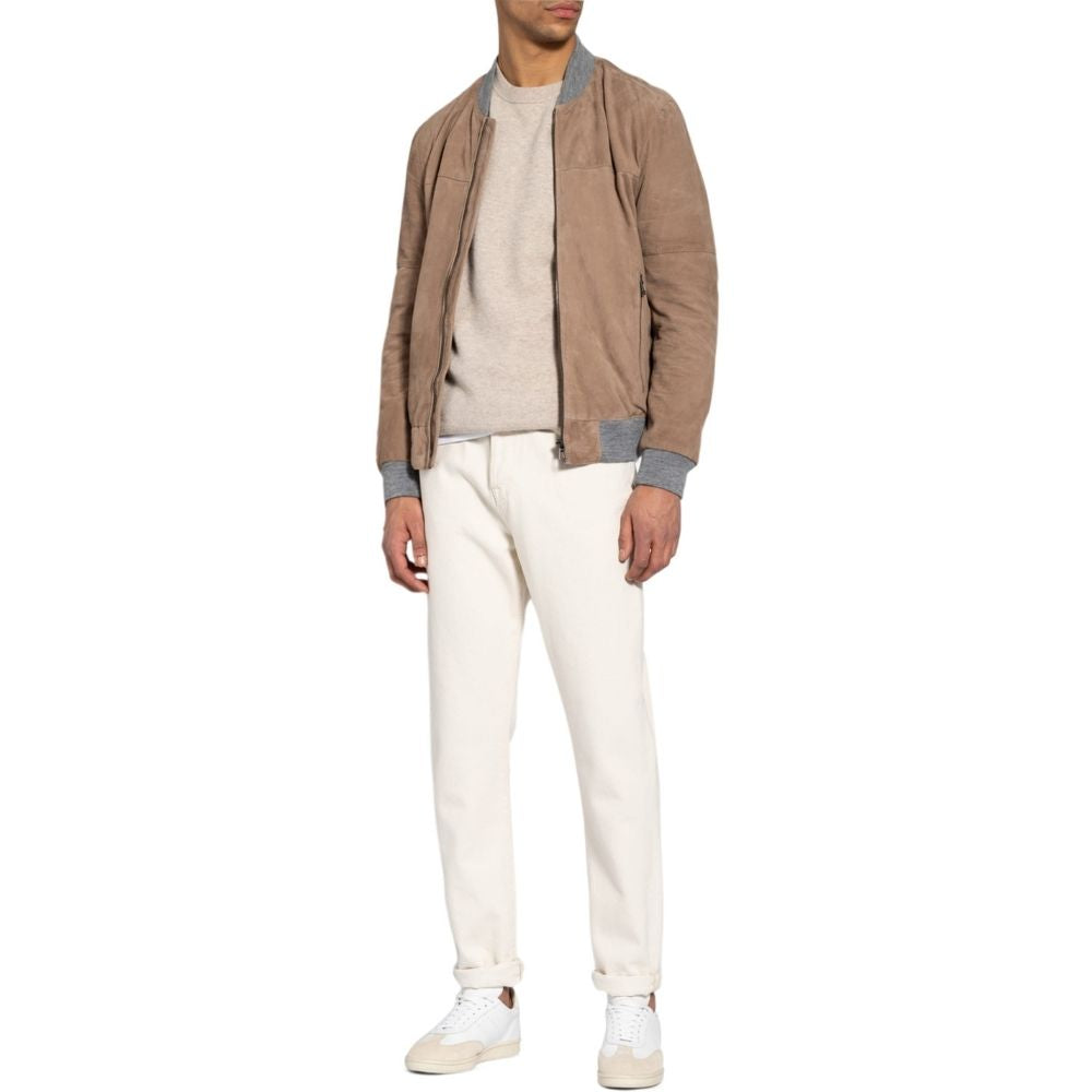 Sherpa Beige Suede Bomber Leather Jacket