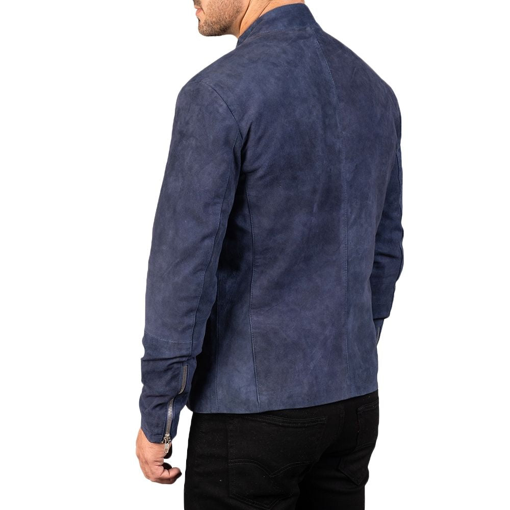 Nathanael Blue Suede Racer Leather Jacket