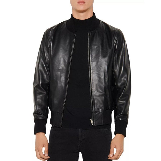 Retro Black Bomber Leather Jacket