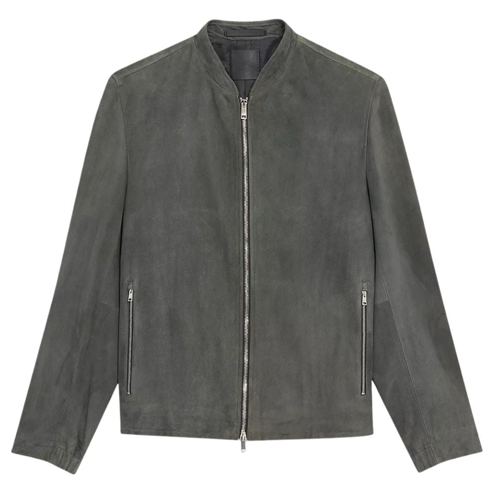 Argento Gray Suede Bomber Leather Jacket