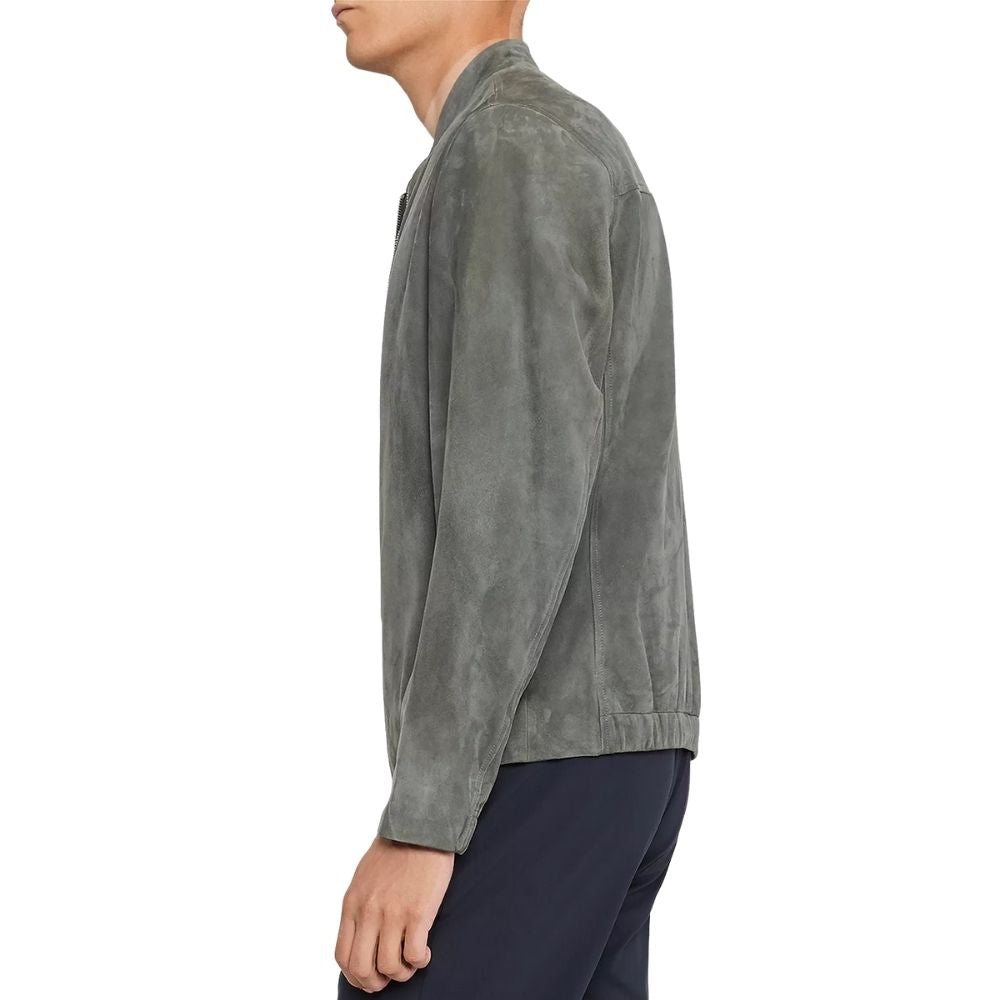 Argento Gray Suede Bomber Leather Jacket