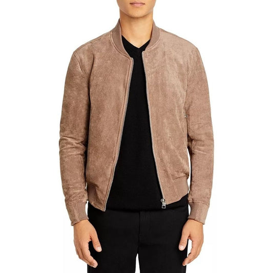 Brett Beige Suede Bomber Leather Jacket