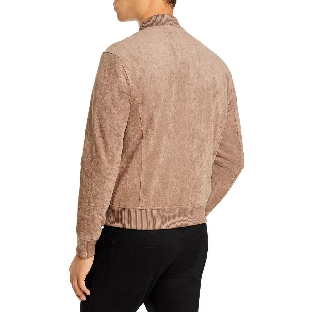 Brett Beige Suede Bomber Leather Jacket