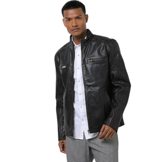 Harrison Black Racer Leather Jacket