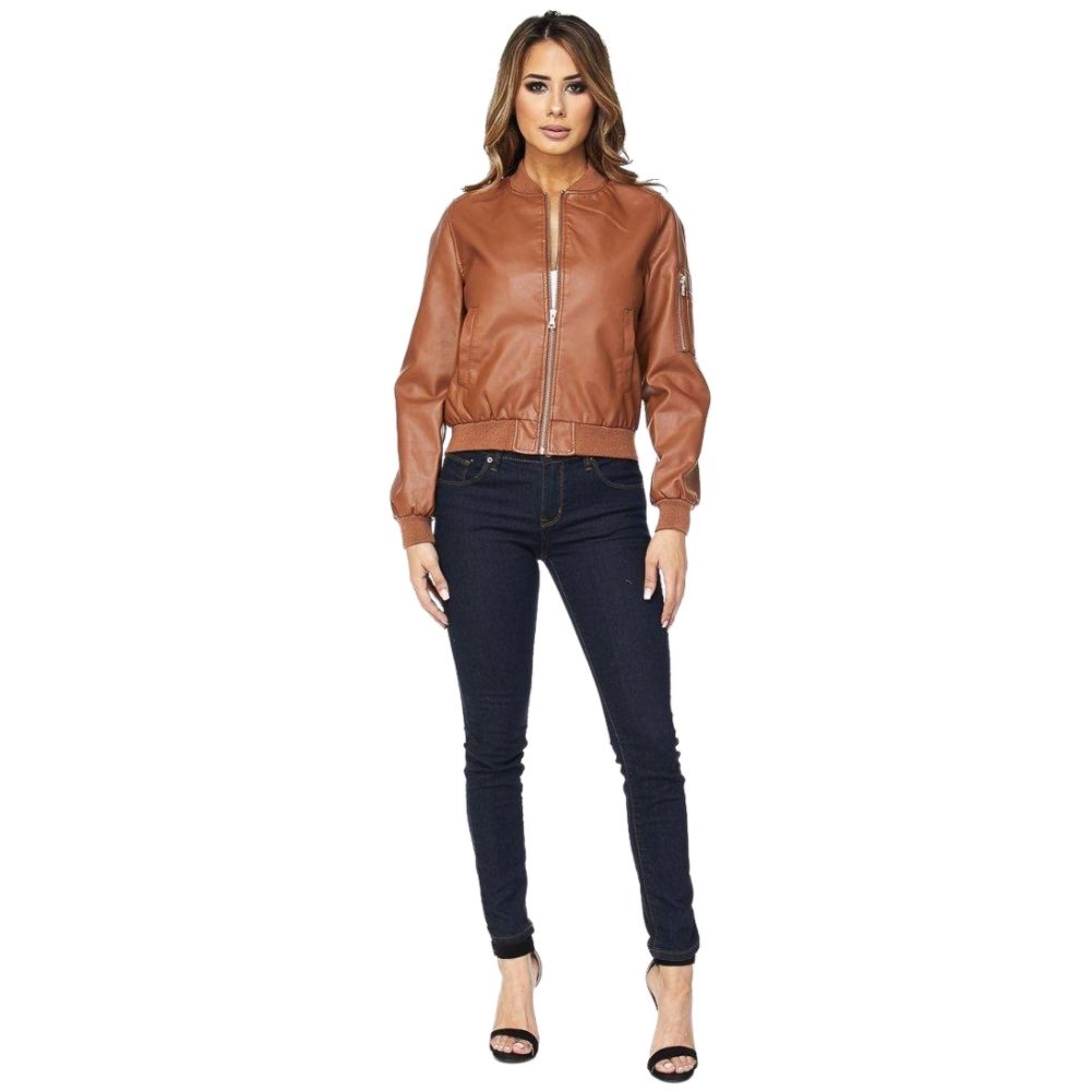 Averie Brown Bomber Leather Jacket