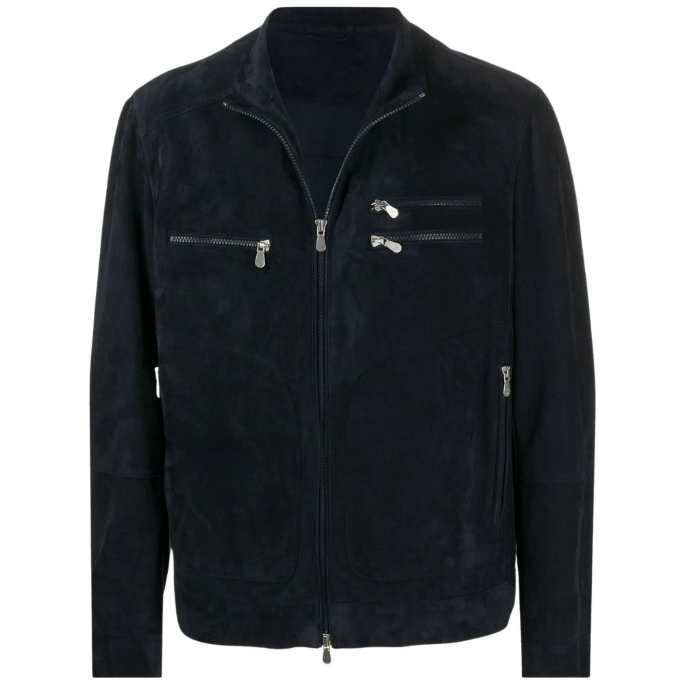 Luis Blue Suede Racer Leather Jacket