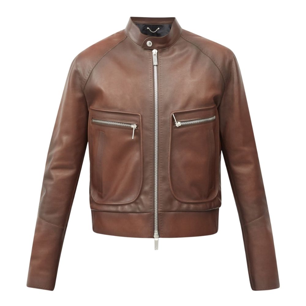 Alessandro Brown Bomber Leather Jacket