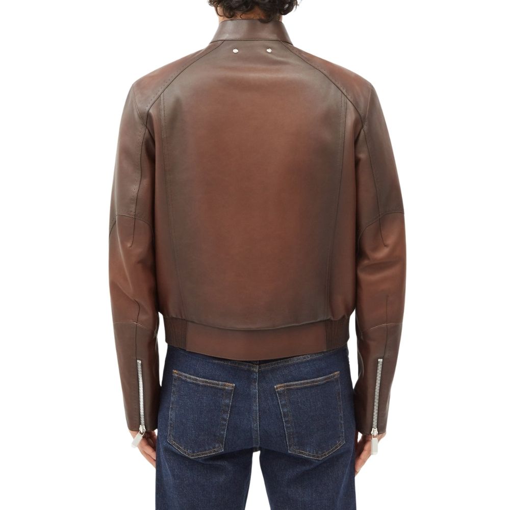 Alessandro Brown Bomber Leather Jacket