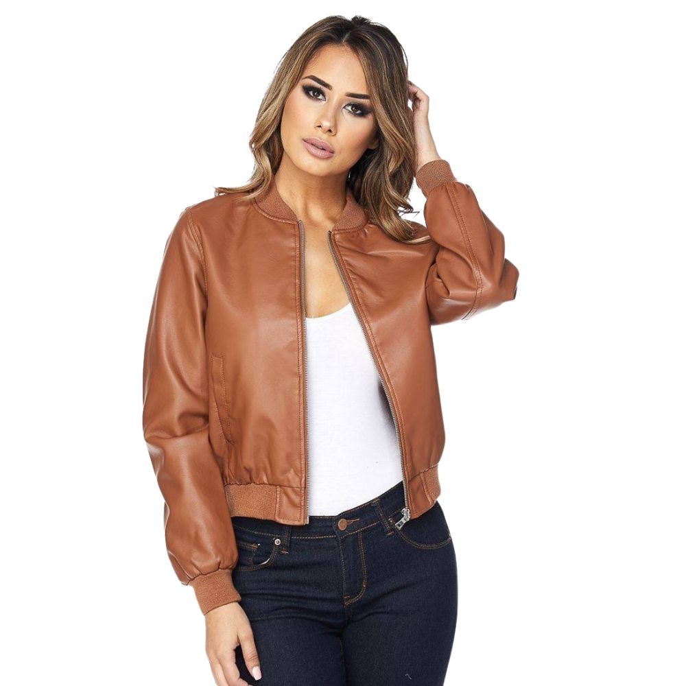 Averie Brown Bomber Leather Jacket