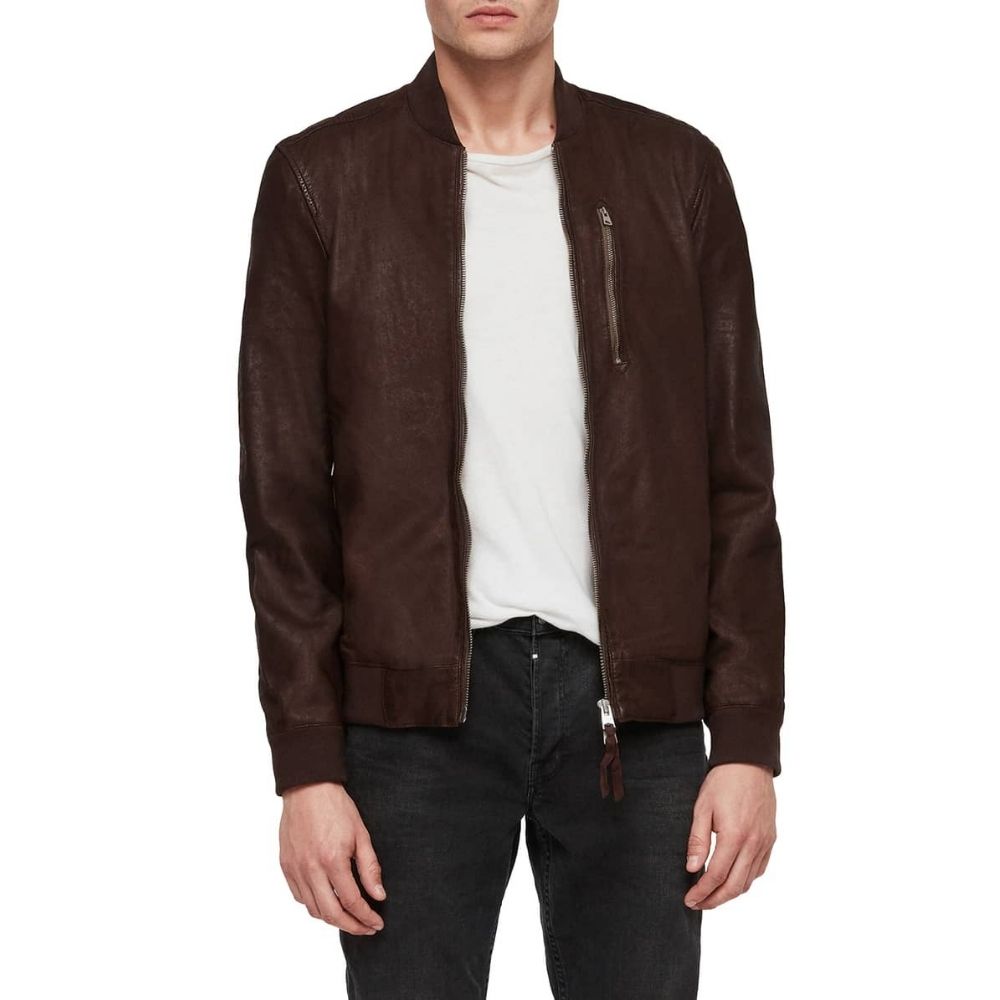 Kamble Brown Bomber Leather Jacket