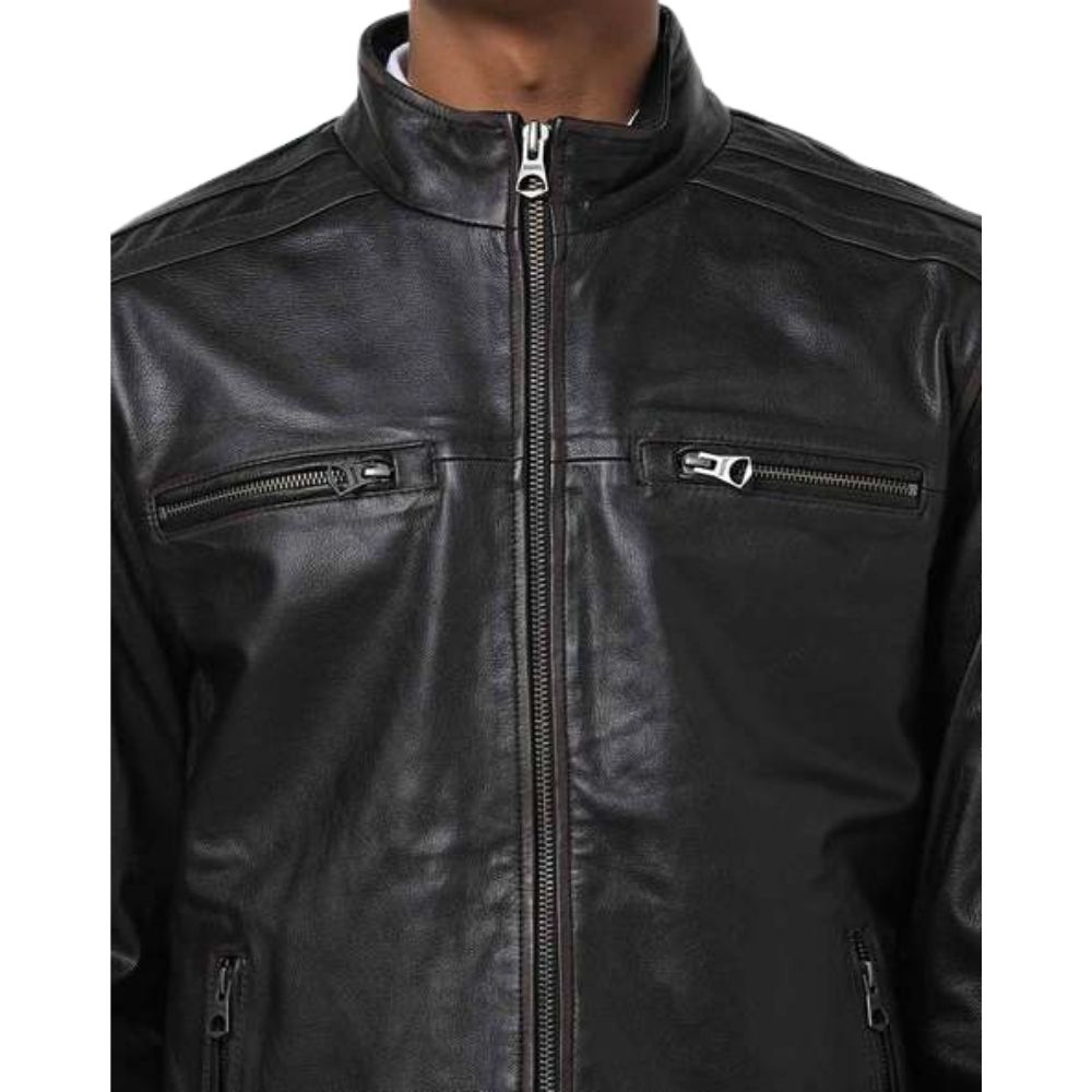 Harrison Black Racer Leather Jacket