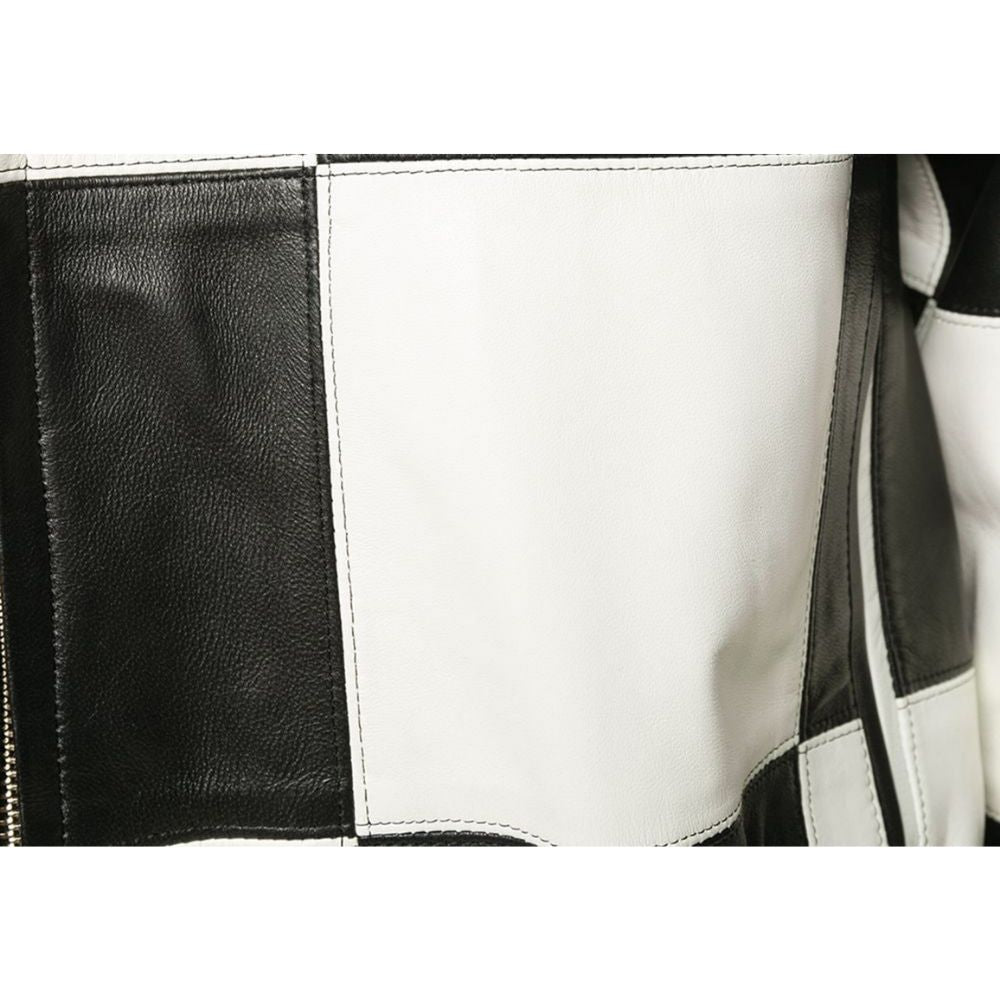 Fidel Black And White Bomber Leather Jacket