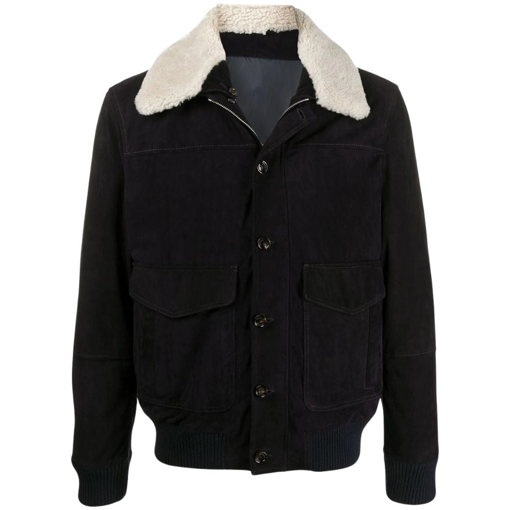 Dimitri Black Suede Fur Bomber Leather Jacket