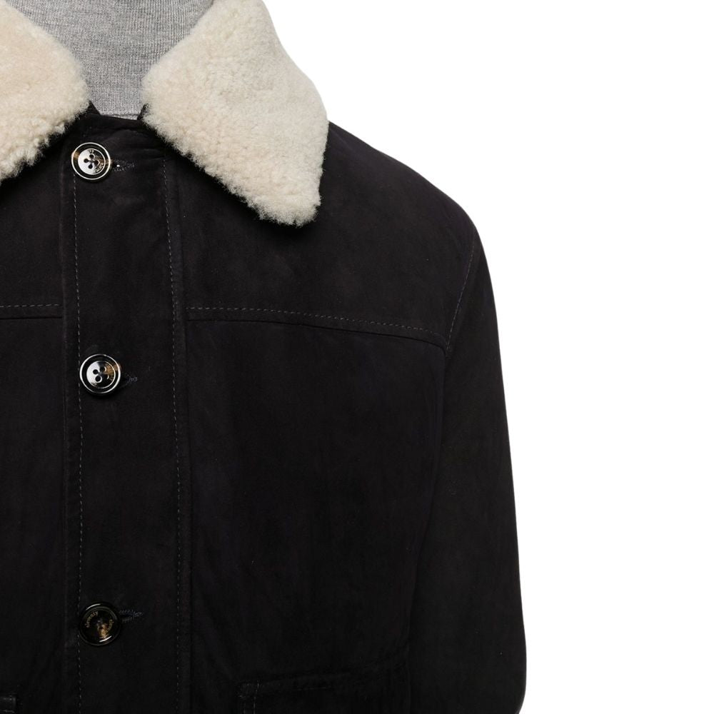 Dimitri Black Suede Fur Bomber Leather Jacket