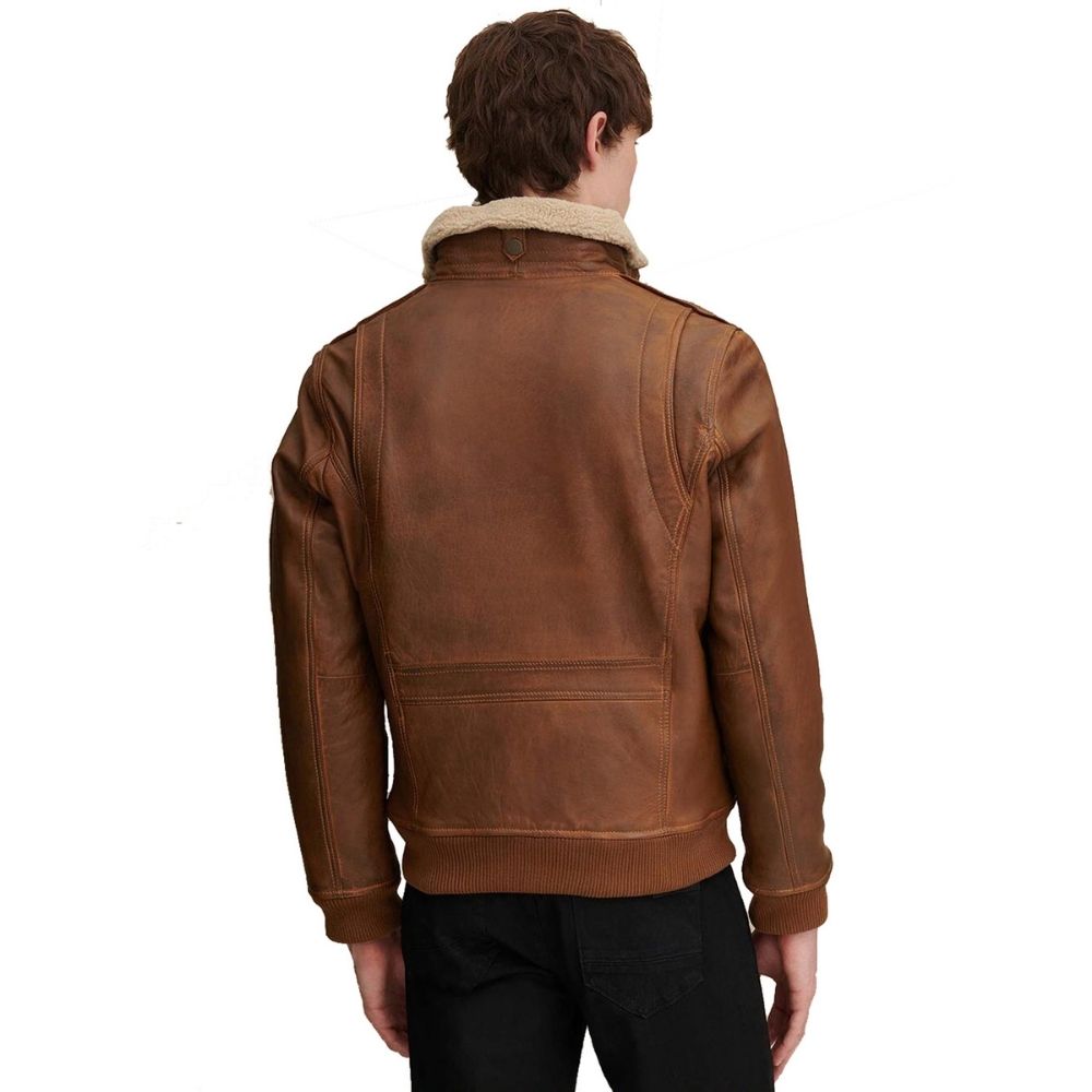 Esprit Brown Fur Bomber Leather Jacket