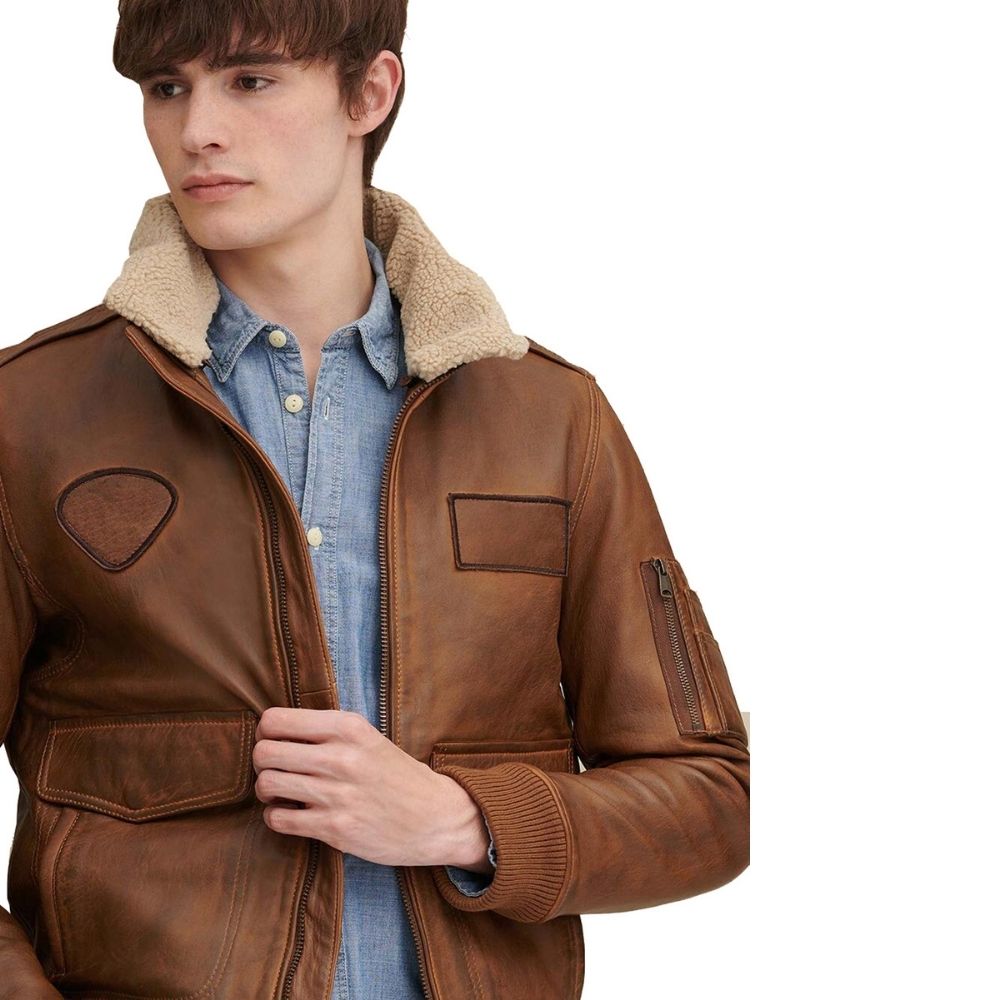 Esprit Brown Fur Bomber Leather Jacket