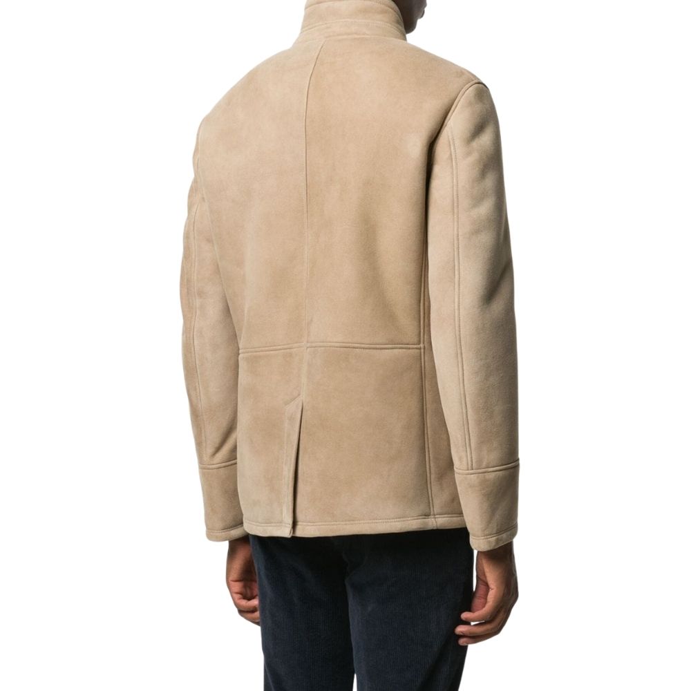 Myles Beige Suede Racer Leather Jacket