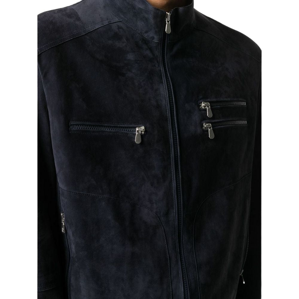 Luis Blue Suede Racer Leather Jacket