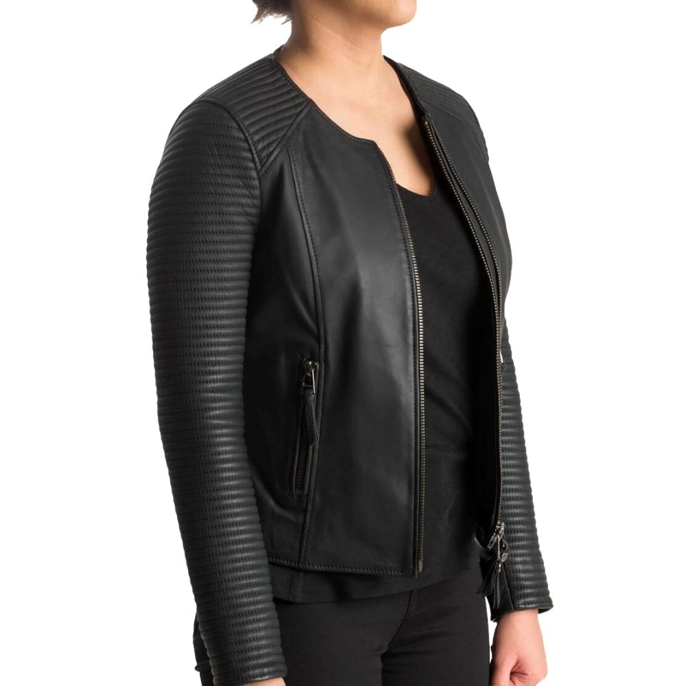 Abby Black Quilted Racer Leather Jacket