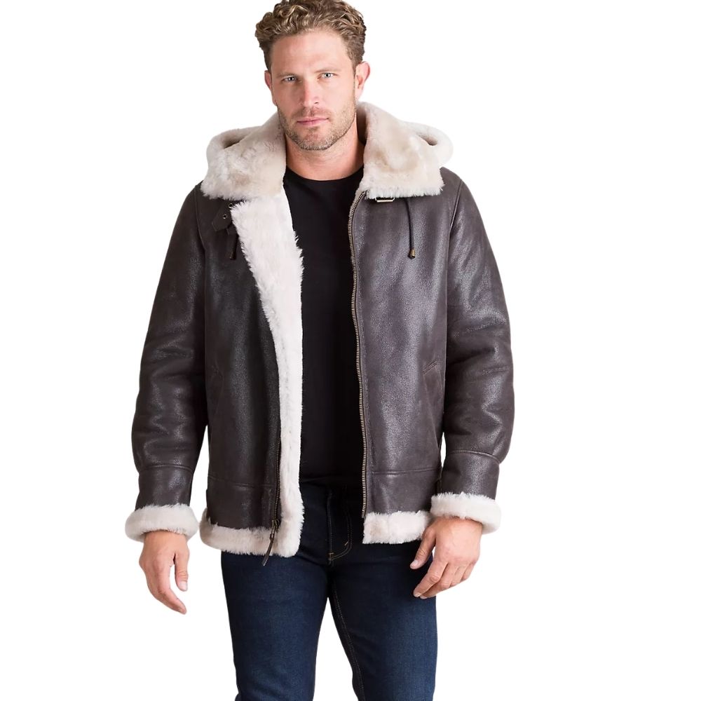 Dion Brown Fur Bomber Leather Jacket