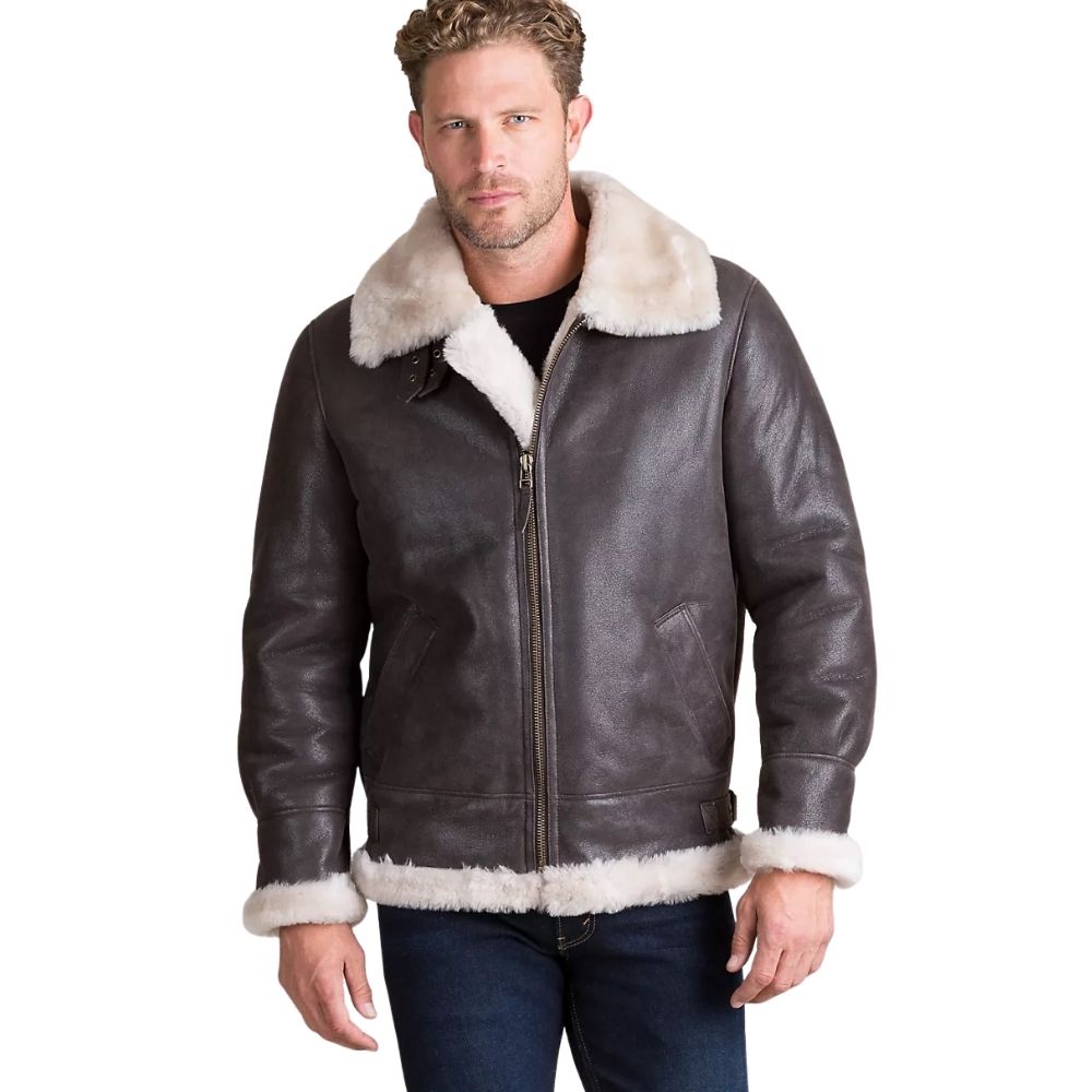 Dion Brown Fur Bomber Leather Jacket