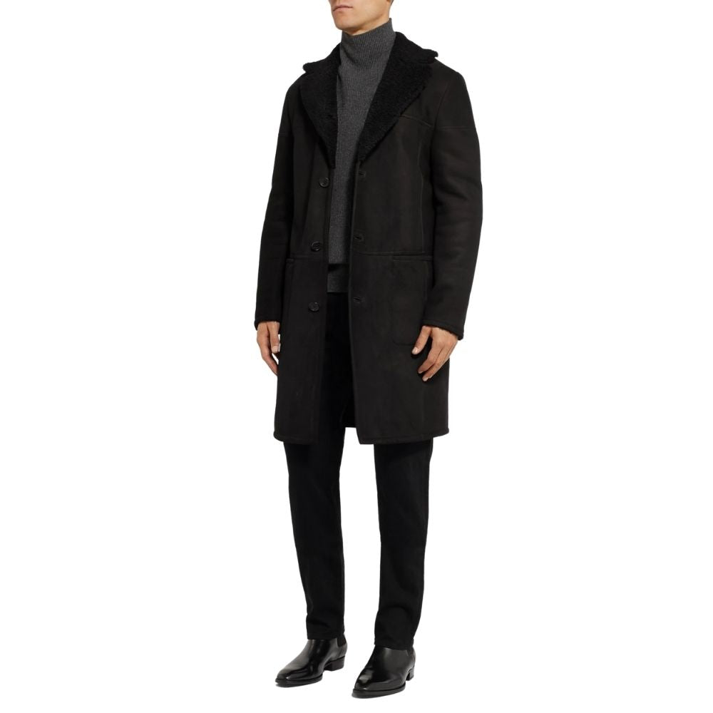 Nelson Black Suede Leather Trench Coat