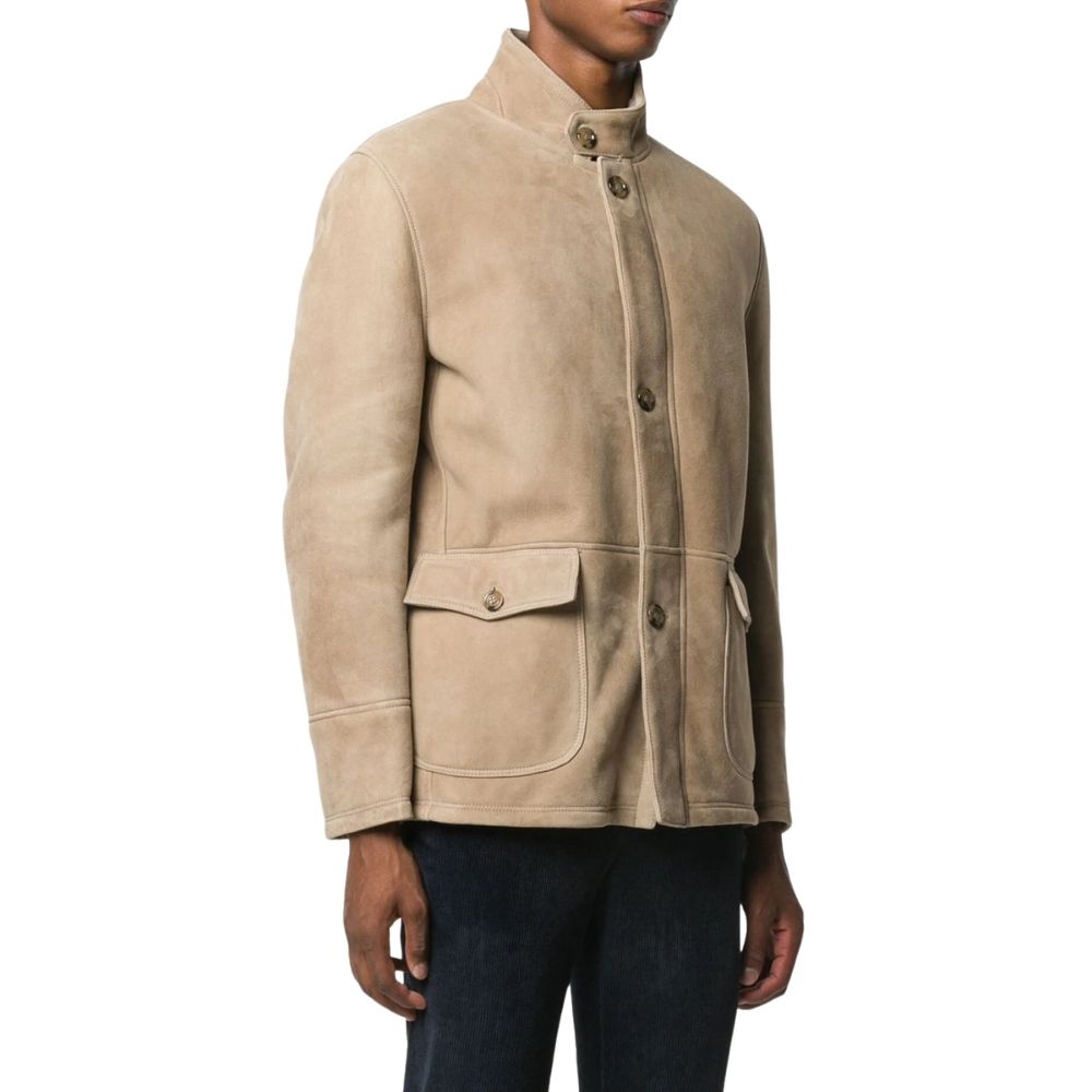 Myles Beige Suede Racer Leather Jacket