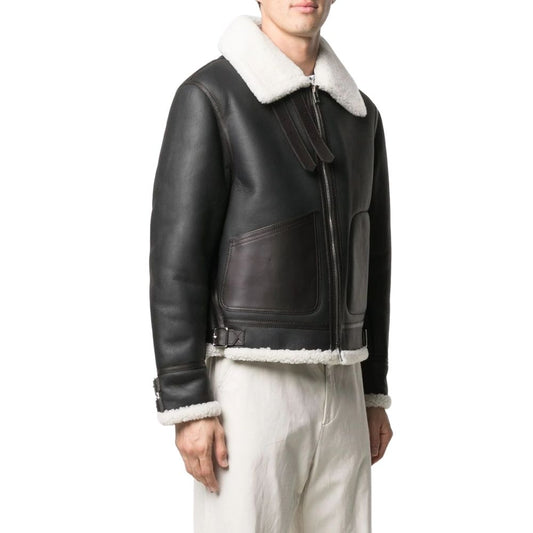 Raymond Black Fur Racer Leather Jacket