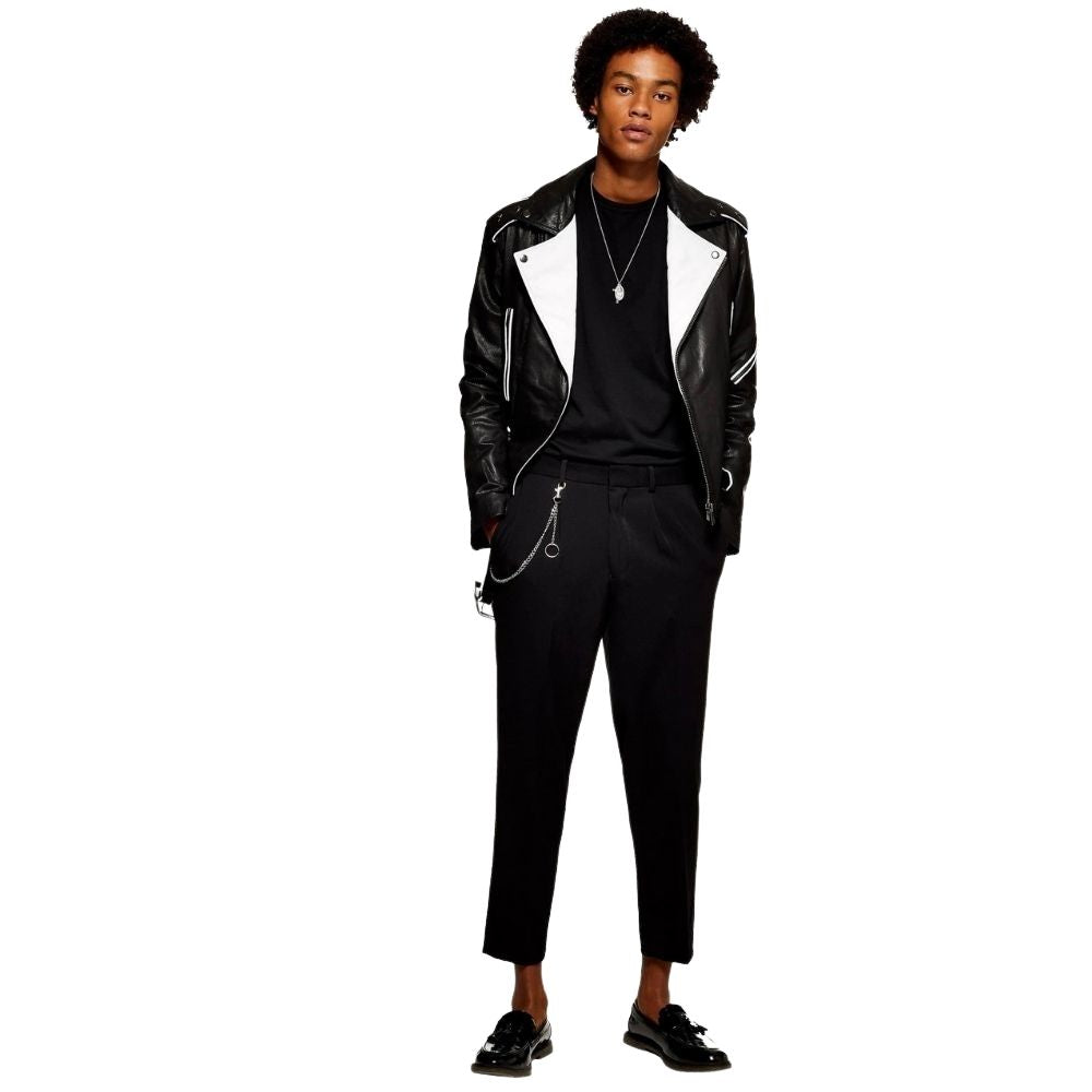 Ezra Black And White Biker Leather Jacket