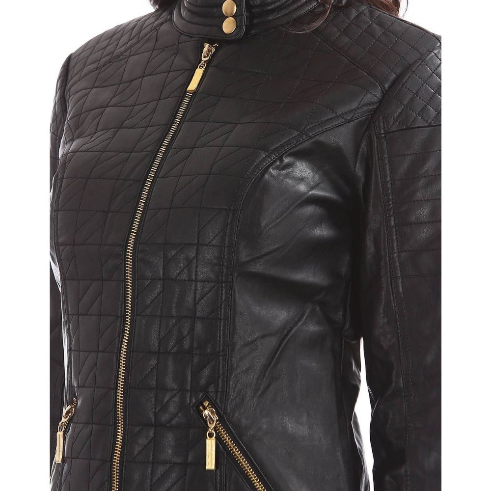 Adan Black Quilted Racer Leather Jacket