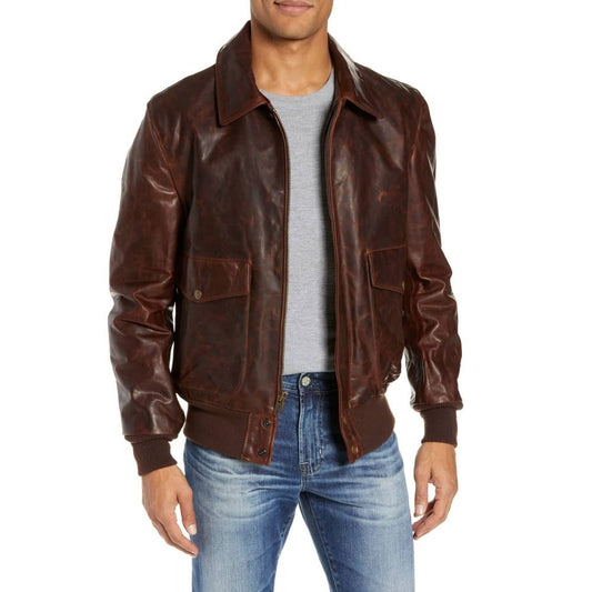 Alaric Brown Bomber Leather Jacket