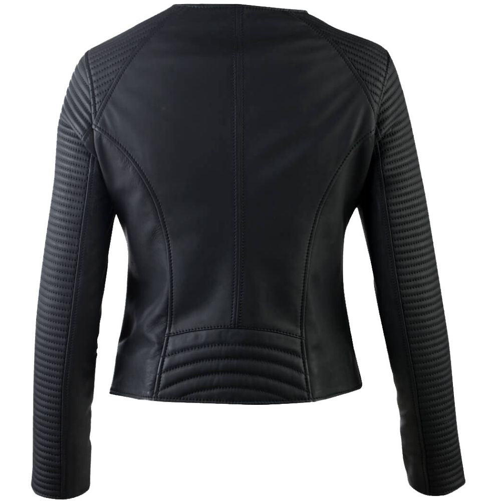 Abby Black Quilted Racer Leather Jacket