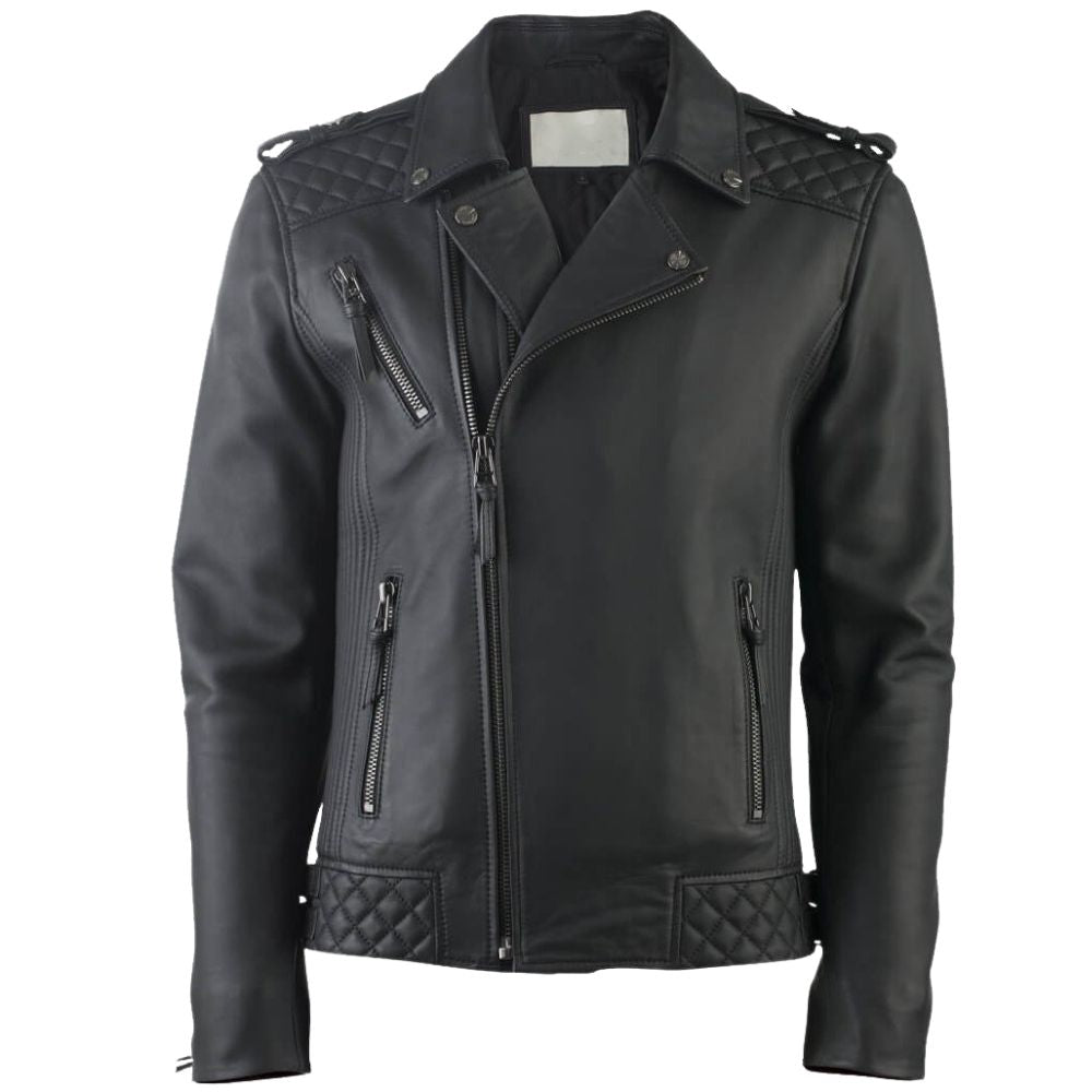 Douglas Black Quilted Motorcycle Leather Jacket