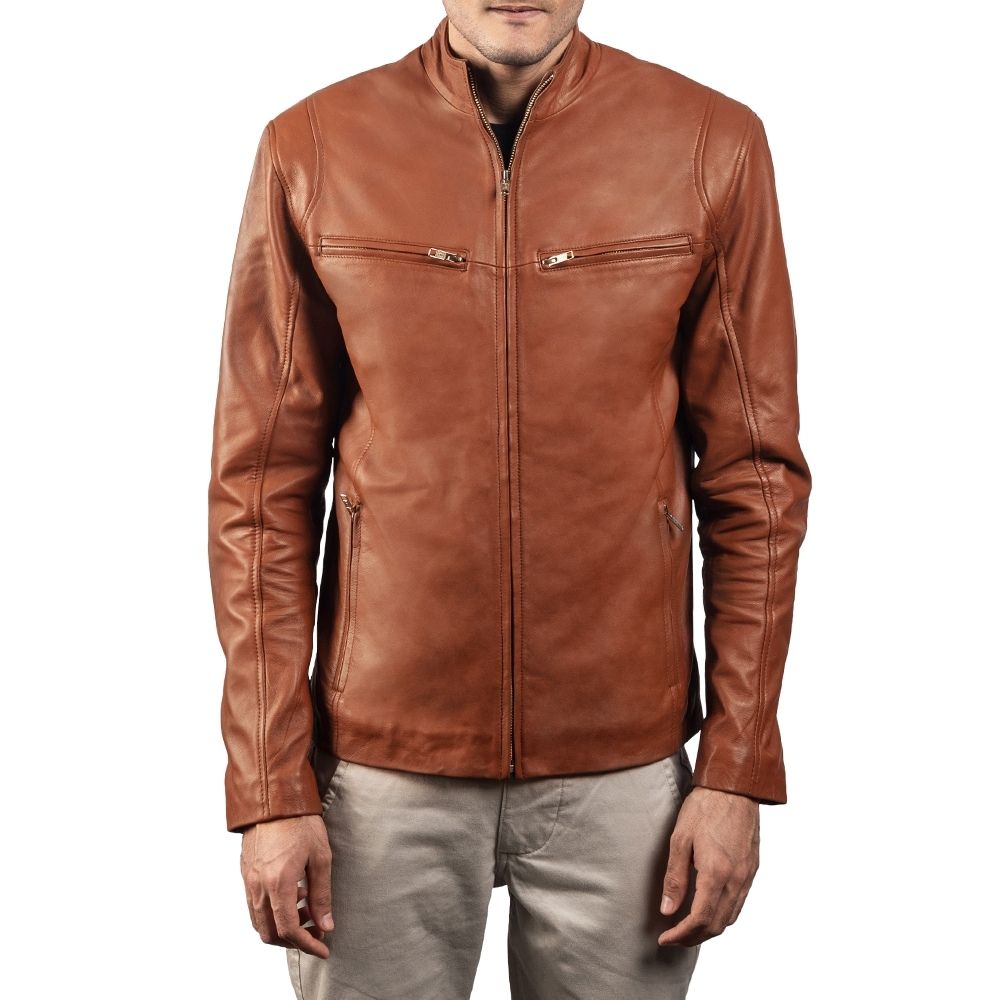 Jonas Brown Racer Leather Jacket