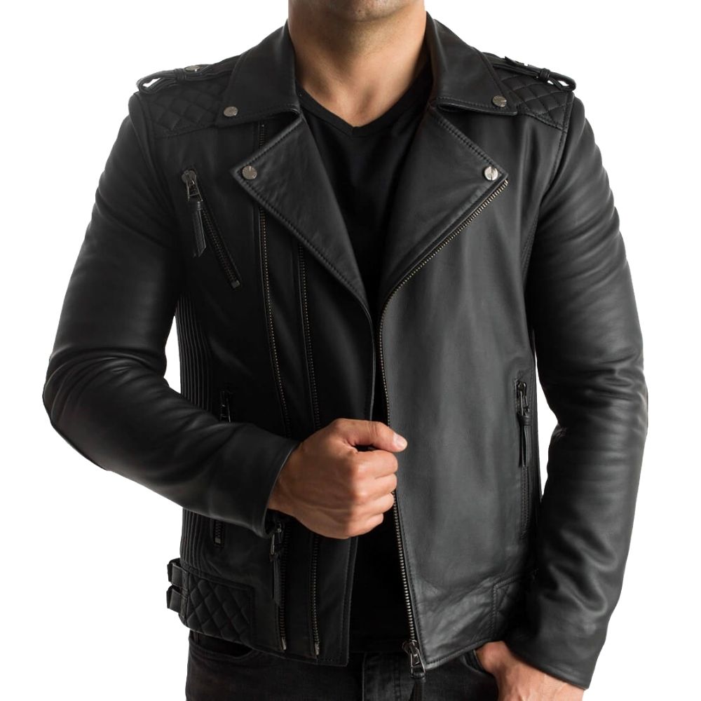 Douglas Black Quilted Motorcycle Leather Jacket