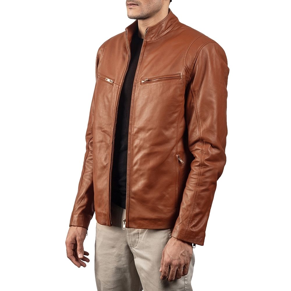 Jonas Brown Racer Leather Jacket