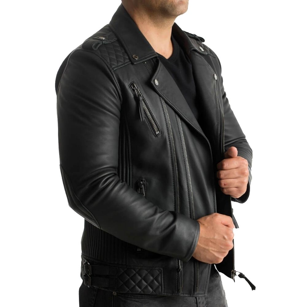 Douglas Black Quilted Motorcycle Leather Jacket