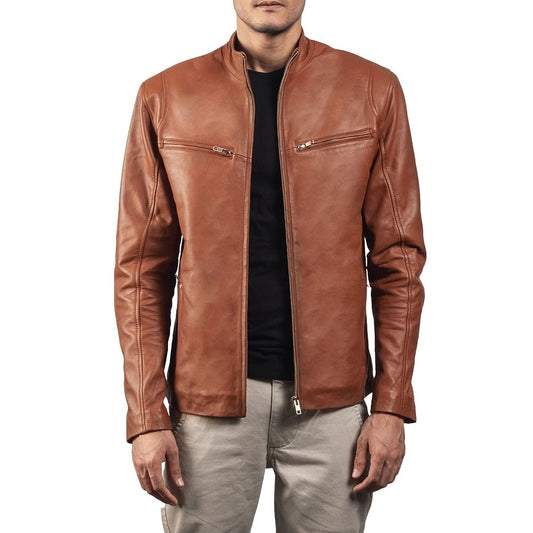 Jonas Brown Racer Leather Jacket