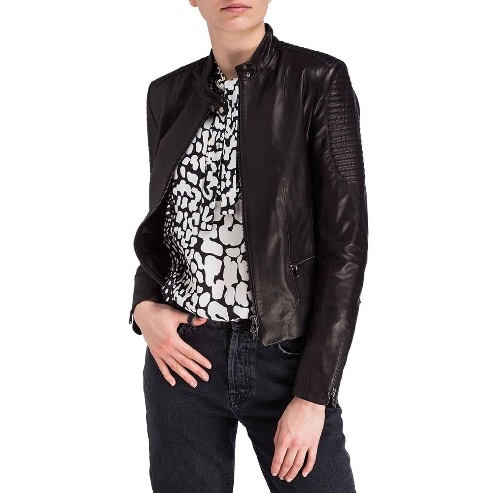 Aviana Black Quilted Racer Leather Jacket