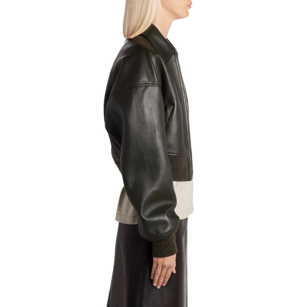 Annie Black Bomber Leather Jacket