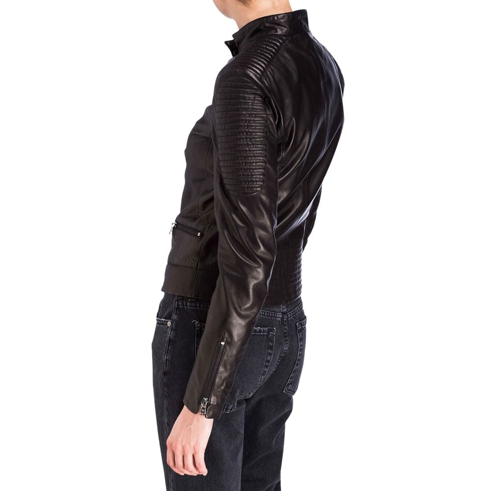 Aviana Black Quilted Racer Leather Jacket