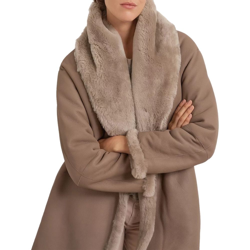 Averi Brown Fur Leather Trench Coat