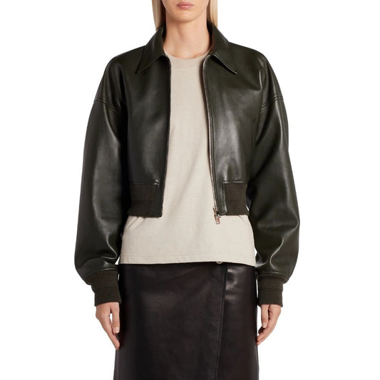 Annie Black Bomber Leather Jacket