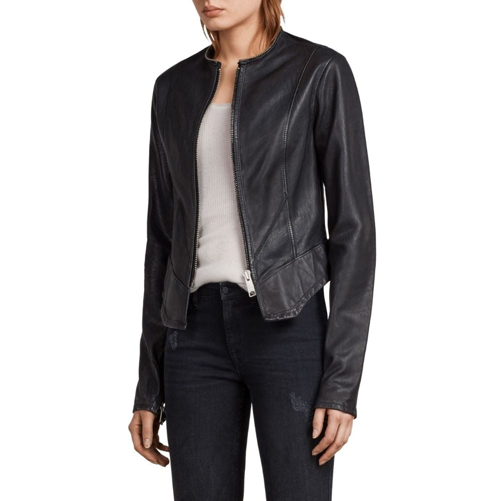 Aleah Black Racer Leather Jacket