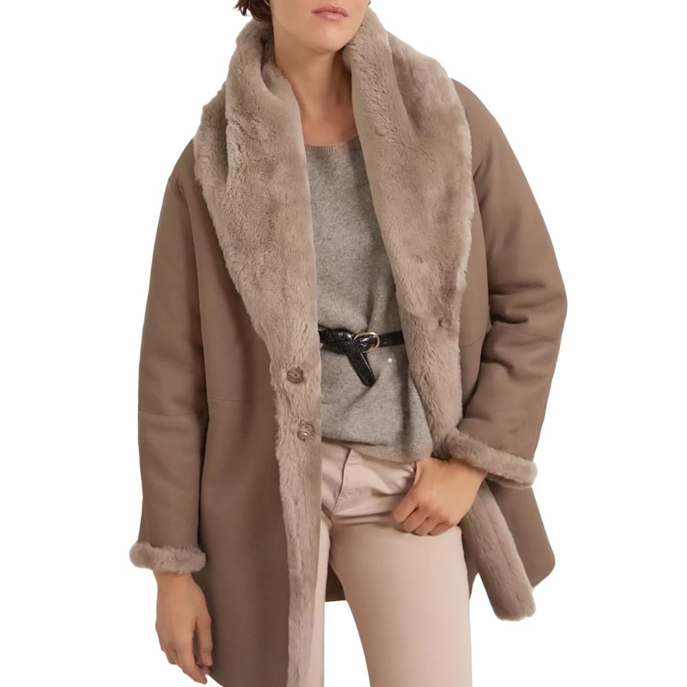 Averi Brown Fur Leather Trench Coat