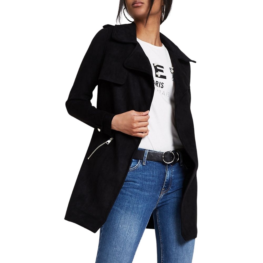 Arden Black Suede Leather Trench Coat