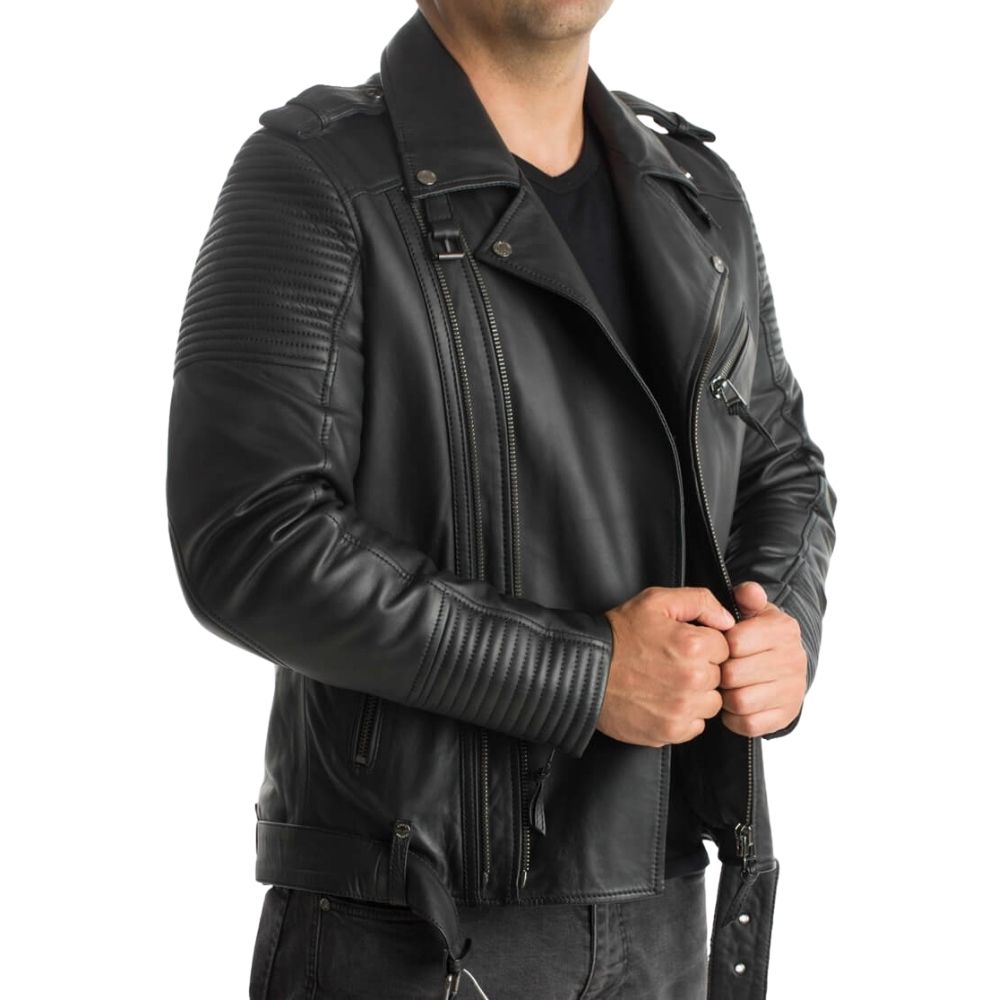 Donovan Black Motorcycle Leather Jacket