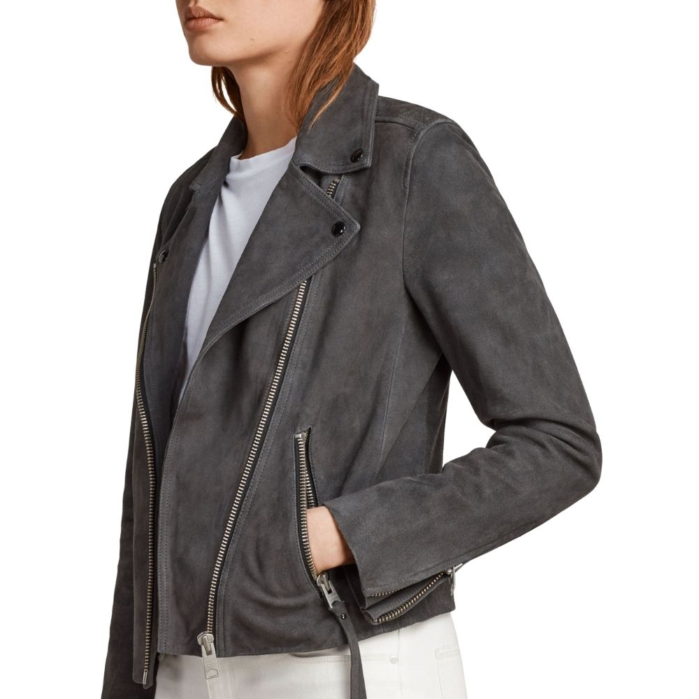 Camille Gray Suede Biker Leather Jacket